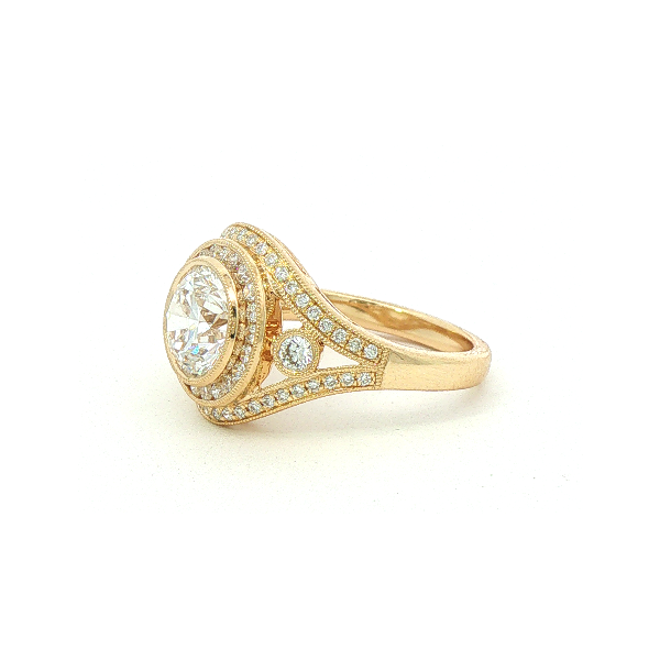 14Ky Lab Grown Diamond Ring 2.04Ct Center .57Ctw Side Antique Style Bezel Set Engagement Ring Image 2 Charles Frederick Jewelers Chelmsford, MA
