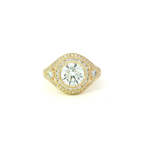 14Ky Lab Grown Diamond Ring 2.04Ct Center .57Ctw Side Antique Style Bezel Set Engagement Ring Charles Frederick Jewelers Chelmsford, MA