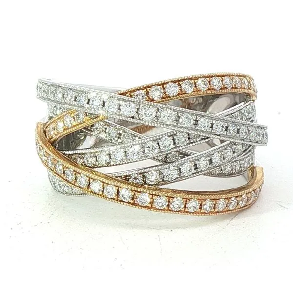 14K Two Toned Natural Diamond Criss Cross Band 1.06ctw Charles Frederick Jewelers Chelmsford, MA