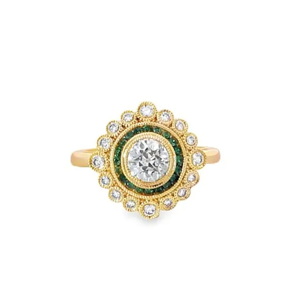 14ky Vintage Inspired Diamond and Emerald Ring Charles Frederick Jewelers Chelmsford, MA