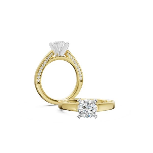 14K Two Toned Prong Set Cathedral Semi Mount with Side Shank Diamonds 0.28ctw **Center Stone not Included** Charles Frederick Jewelers Chelmsford, MA