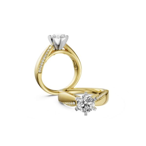 14K Two Toned 6 Prong Diamond Semi Mount 0.12ctw **Center Stone not Included** Charles Frederick Jewelers Chelmsford, MA