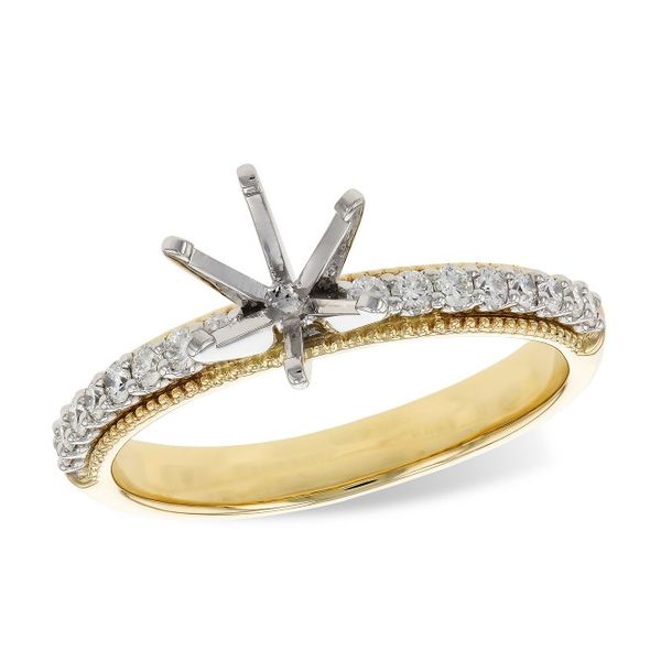 14K Two Toned Prong Set Diamond Semi Mount with Milgrain 0.24ctw **Center Stone not Included** Charles Frederick Jewelers Chelmsford, MA