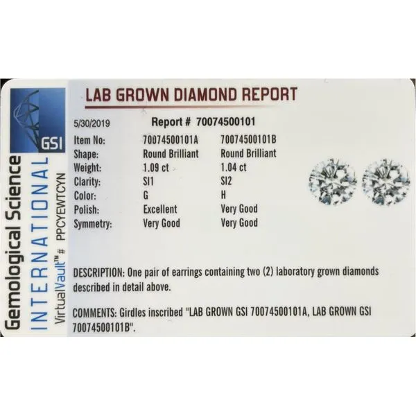 2.13 ctw Lab Grown Diamond Stud Earrings Image 3 Charles Frederick Jewelers Chelmsford, MA