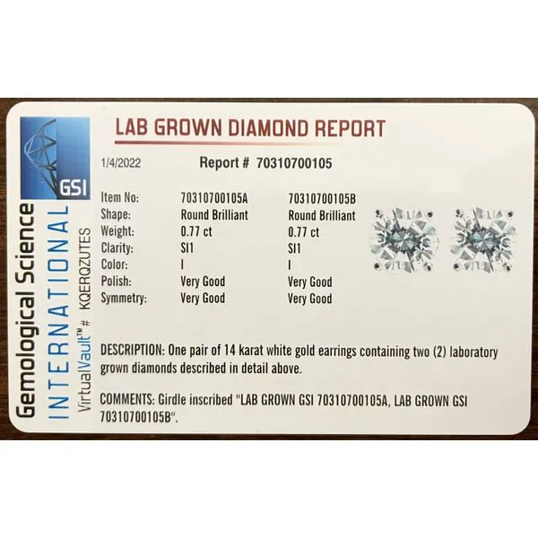 14KW 1.54ctw Lab Grown Diamond Stud Earrings Image 3 Charles Frederick Jewelers Chelmsford, MA