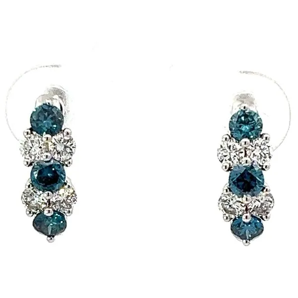 14KW Blue And White Diamond Hoops