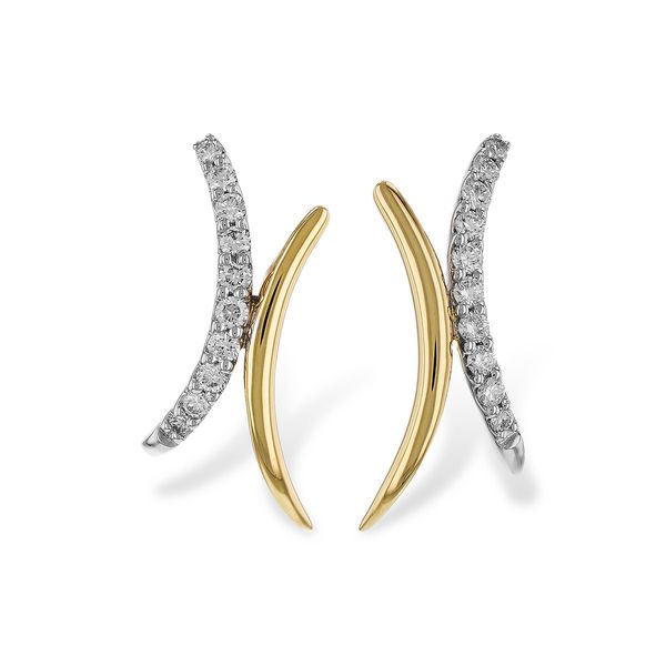 14K Two Toned Yellow and White Gold 0.15ctw Stud Earrings Image 2 Charles Frederick Jewelers Chelmsford, MA