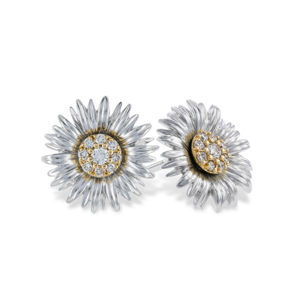 14K Two Toned 0.14ctw Diamond Sunflower Studs Charles Frederick Jewelers Chelmsford, MA