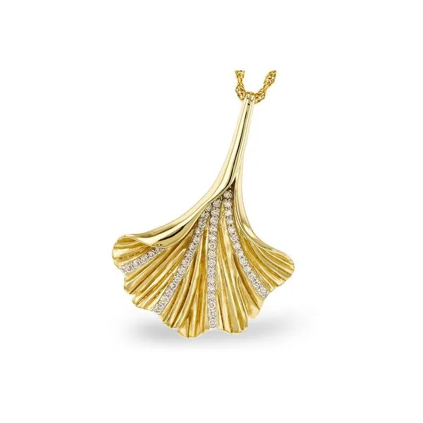 14KY Ginkgo Leaf Diamond Pendant .20ctw Charles Frederick Jewelers Chelmsford, MA