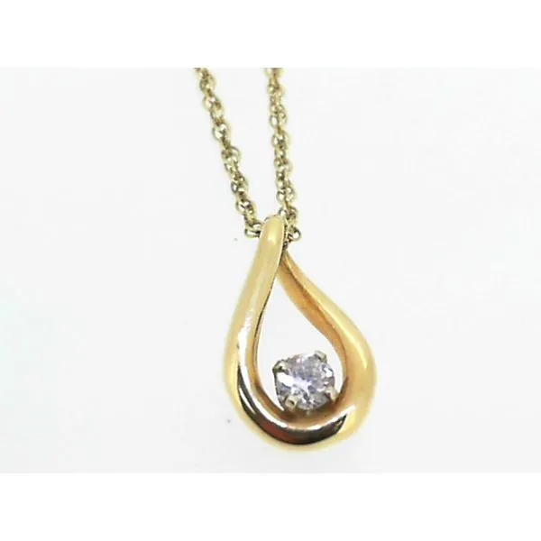 14K Yellow Gold Diamond Dangle Solitaire Pendant Charles Frederick Jewelers Chelmsford, MA