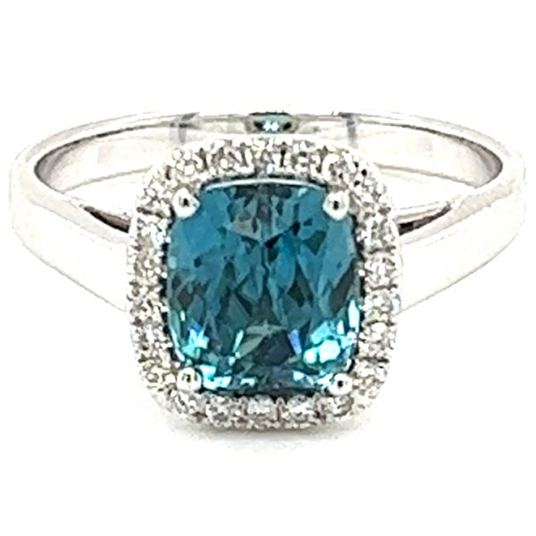 14KW 3.05ct Vivid Blue Zircon Ring Charles Frederick Jewelers Chelmsford, MA