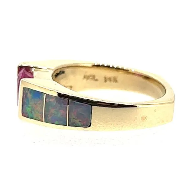 14KY 6.2mm Synthetic Pink Sapphire And Opal Ring Image 2 Charles Frederick Jewelers Chelmsford, MA