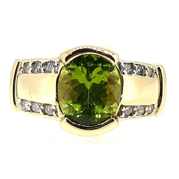 14KY 9X7mm Peridot And Diamond Ring Charles Frederick Jewelers Chelmsford, MA