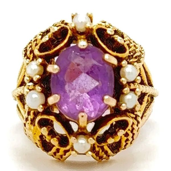 14KY Antique Amethyst And Seed Pearl Ring Charles Frederick Jewelers Chelmsford, MA
