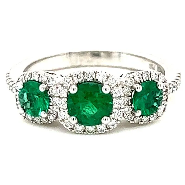 18KW 5 And 4mm Emerald And Diamond Ring Charles Frederick Jewelers Chelmsford, MA