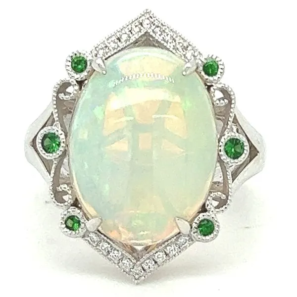 14KW 16x12mm Fiery Opal And Diamond Ring Charles Frederick Jewelers Chelmsford, MA