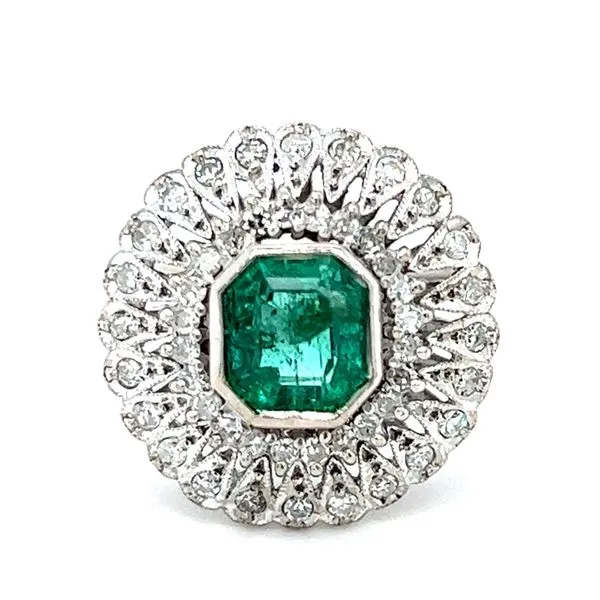 18KW 7x6 Elongated Emerald And Diamond Ring Charles Frederick Jewelers Chelmsford, MA