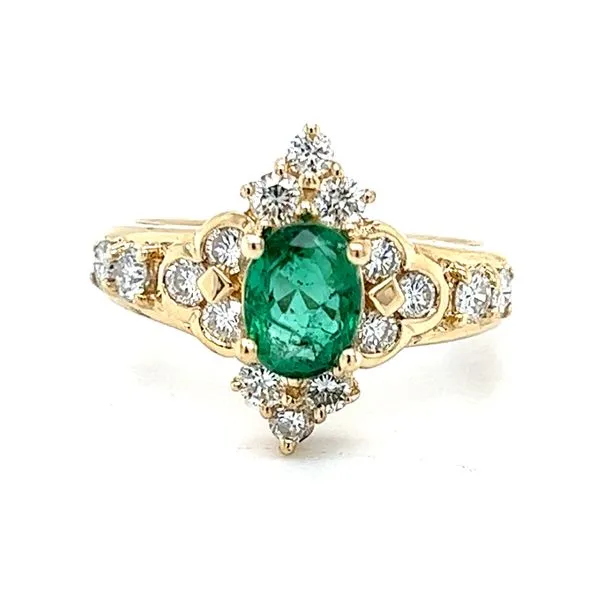 14KY 7x5mm Vibrant Emerald And .70ctw Diamond Ring Charles Frederick Jewelers Chelmsford, MA