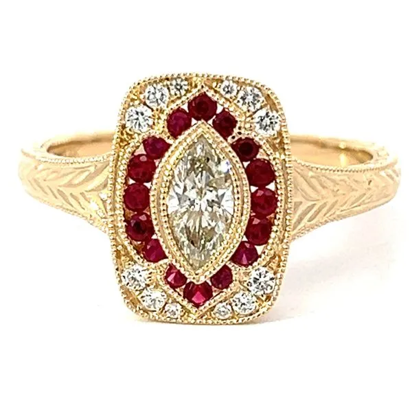 14KY Natural Diamond And Ruby Ring