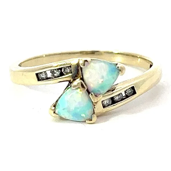 10KY Synthetic Double Opal and .08ctw Diamond Ring