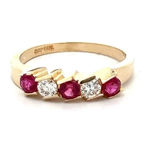 14KY .22ctw Diamond And .45ctw Ruby Bar Set Band Charles Frederick Jewelers Chelmsford, MA