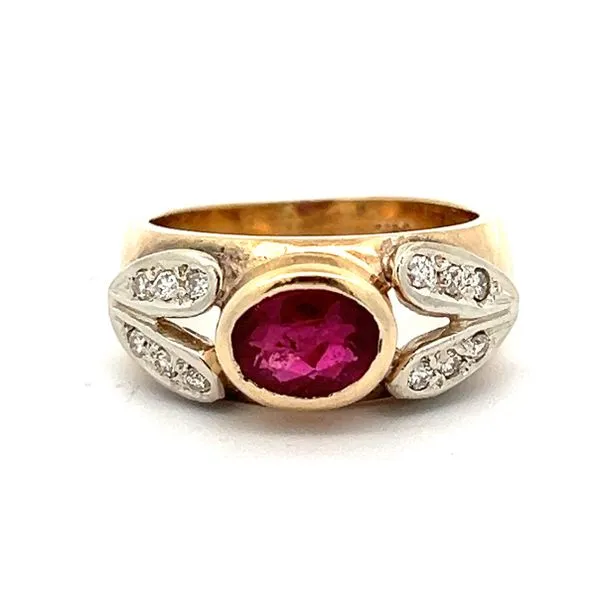 14KY 8x6mm Pink Tourmaline And .16ctw Diamond Antique Ring Charles Frederick Jewelers Chelmsford, MA