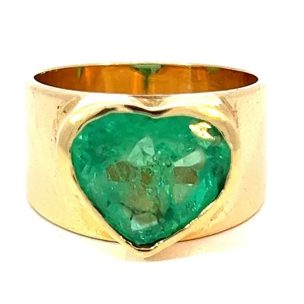 14KY (Tested) Approximate 4.24ct Heart Shaped Natural Emerald Cigar Band Charles Frederick Jewelers Chelmsford, MA
