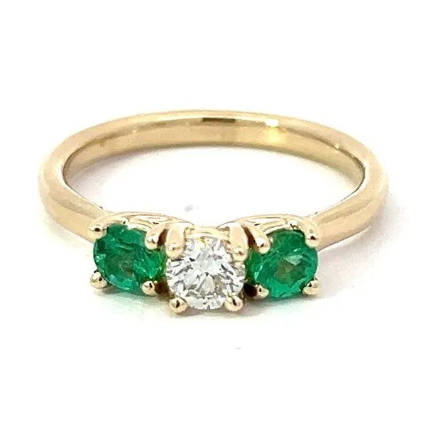 14KY .27ctw H I1 RBC And .34ctw Emerald 3 Stone Ring