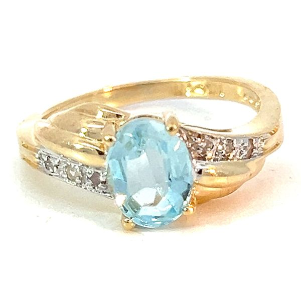 14KY 8.4x6.4mm Blue Topaz And .06ctw Diamond Ring Charles Frederick Jewelers Chelmsford, MA