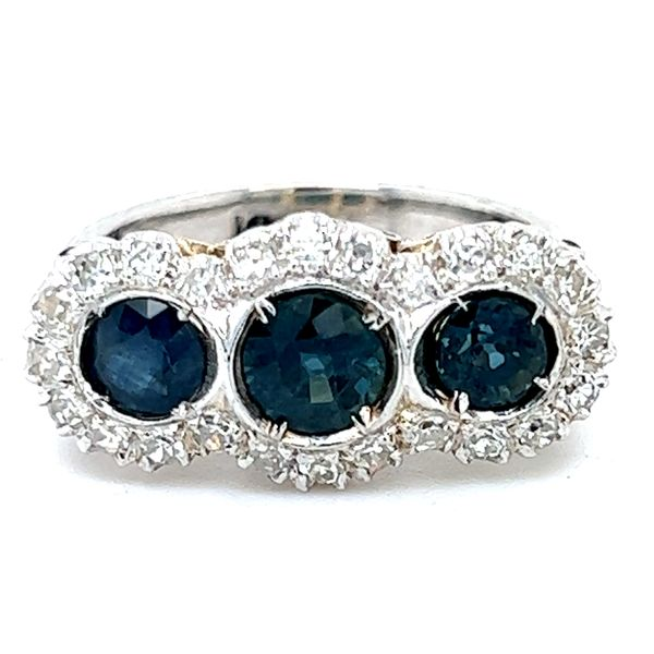 14KW Antique 3 Stone Sapphire And Diamond Ring Charles Frederick Jewelers Chelmsford, MA