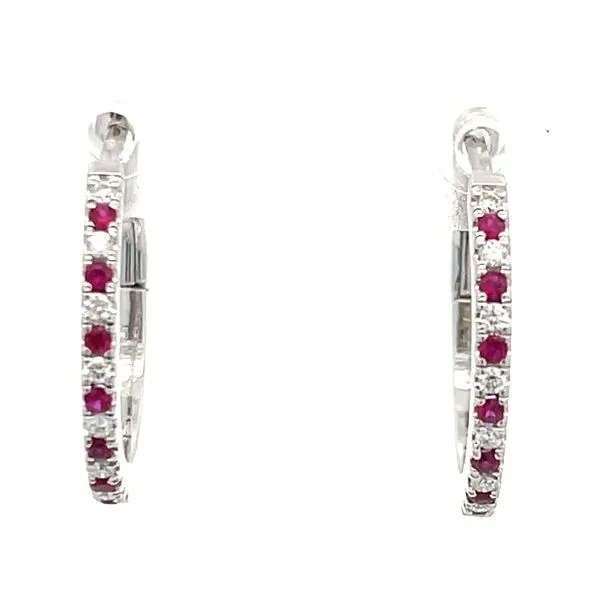 14K White Gold Diamond and Ruby Hoop similar item image
