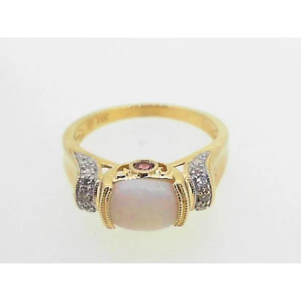 Vintage 14K Yellow Gold Opal And Diamond Fashion Ring