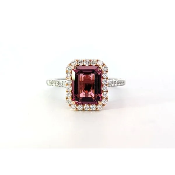 18ktwy Pink Tourmaline Diamond Halo Ring Charles Frederick Jewelers Chelmsford, MA