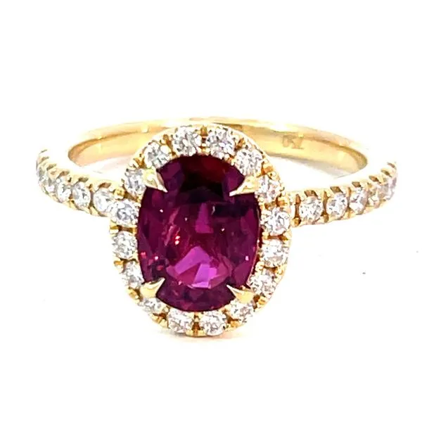 18ky Oval Ruby & Diamond Halo Ring Charles Frederick Jewelers Chelmsford, MA