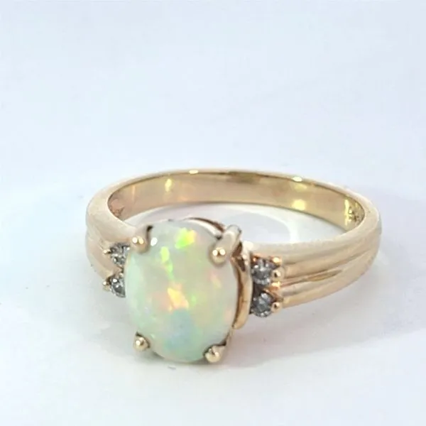 14K Yellow Gold Diamond And Opal Ring Size 6.5 Charles Frederick Jewelers Chelmsford, MA