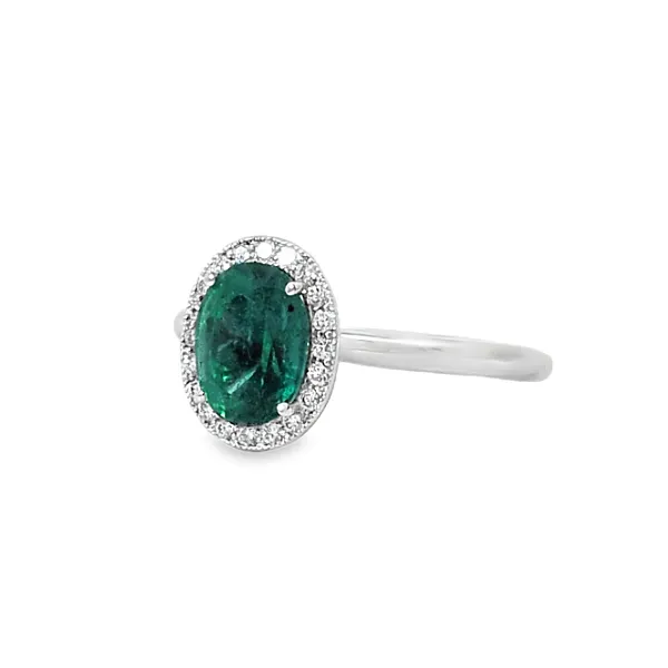 14kw Emerald and Diamond Halo Ring Image 2 Charles Frederick Jewelers Chelmsford, MA