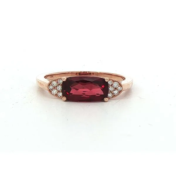 14K Rose Gold Oval Garnet 9x5mm and Diamond Ring Charles Frederick Jewelers Chelmsford, MA