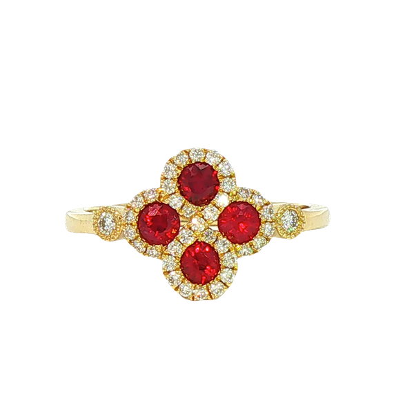 14y Ruby and Diamond Quatrefoil Ring Charles Frederick Jewelers Chelmsford, MA