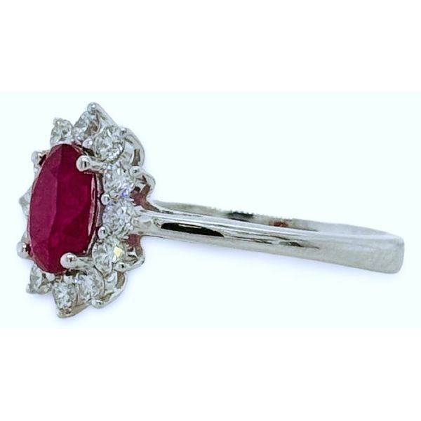 18K White Gold 1.10ct Oval Ruby and Diamond Halo Ring Image 2 Charles Frederick Jewelers Chelmsford, MA