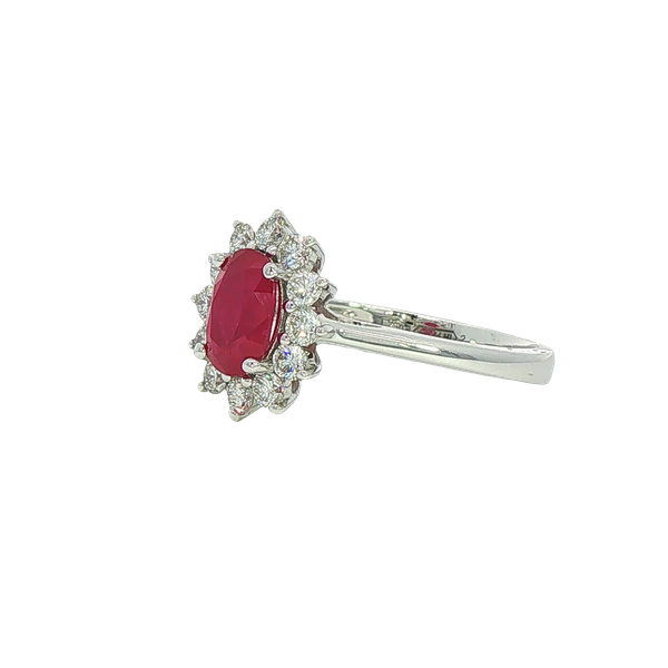 18kt 1.10ct Ruby and Diamond Halo Ring Image 2 Charles Frederick Jewelers Chelmsford, MA