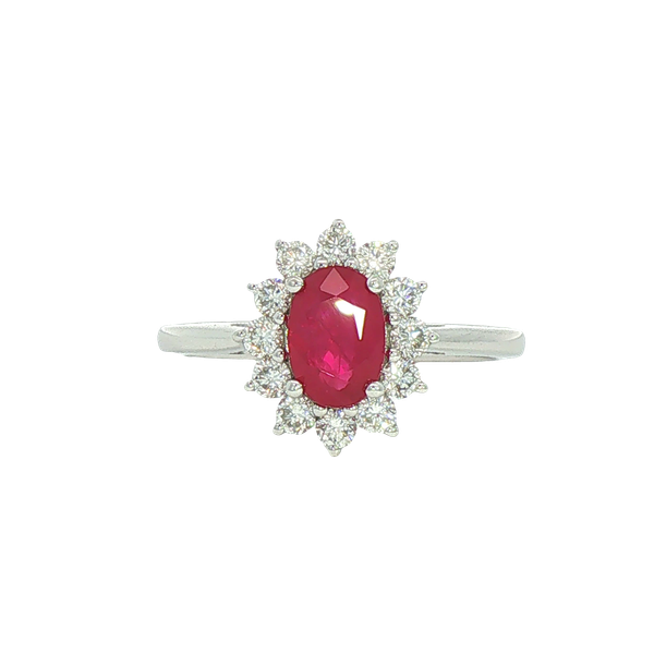 18kt 1.10ct Ruby and Diamond Halo Ring Charles Frederick Jewelers Chelmsford, MA