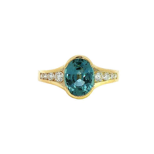 2.23ct Greenish Blue Sapphire and Diamond Ring Charles Frederick Jewelers Chelmsford, MA