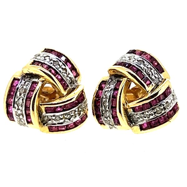14KY Ruby And Diamond Knot Stud Earrings Charles Frederick Jewelers Chelmsford, MA