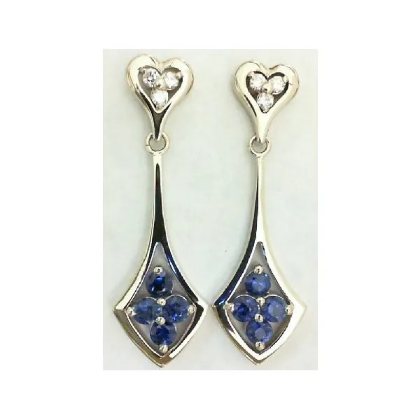 14KW 1.10ctw Sapphire and .15ctw Diamond Dangle Earrings Charles Frederick Jewelers Chelmsford, MA