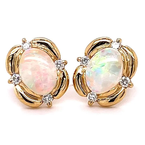 14KY 1.29ctw Opal And .16ctw Diamond Studs Charles Frederick Jewelers Chelmsford, MA