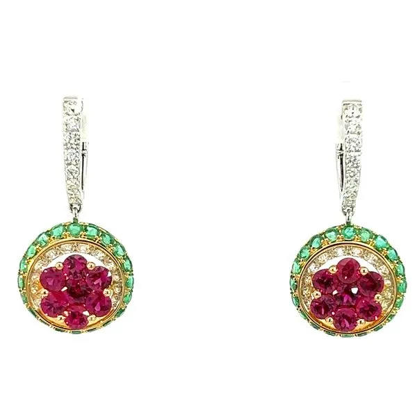 18KW Ruby, Emerald And Diamond Earring Charles Frederick Jewelers Chelmsford, MA
