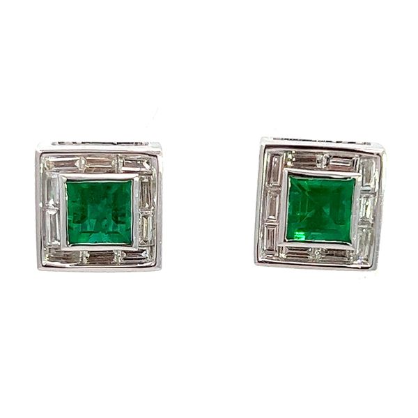 14KW 1.09ctw Forrest Green Emerald And .38ctw Diamond Studs Charles Frederick Jewelers Chelmsford, MA