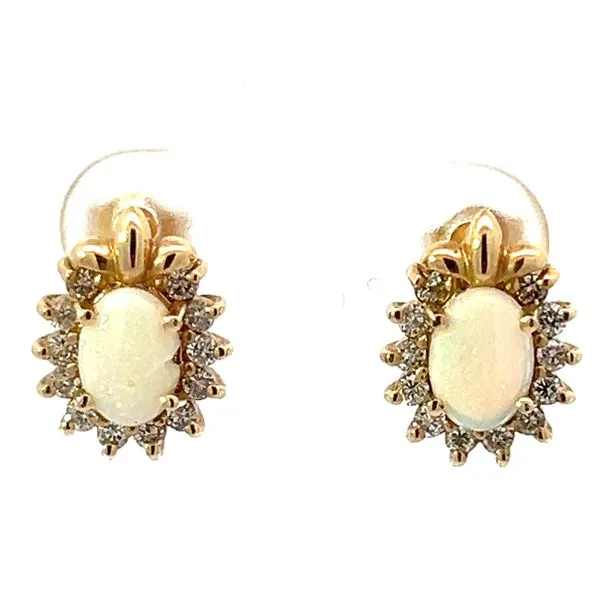 14KY Natural Oval Opal And .48ctw Diamond Stud Earrings Charles Frederick Jewelers Chelmsford, MA