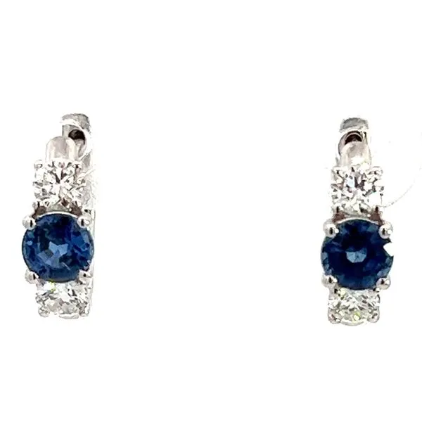 14KW .69ctw Royal Blue Sapphire And .43ctw Diamond Huggie Hoops Charles Frederick Jewelers Chelmsford, MA