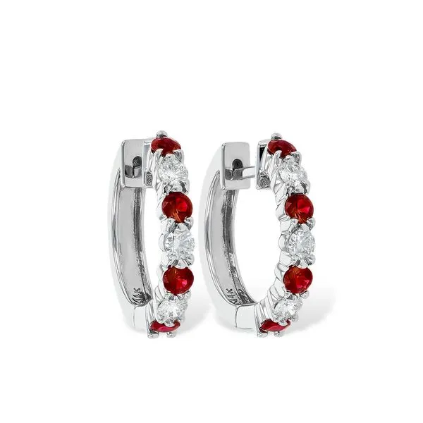 14kw Ruby & Diamond Hoop Earrings R- .64ctw 1.05ctw similar item image